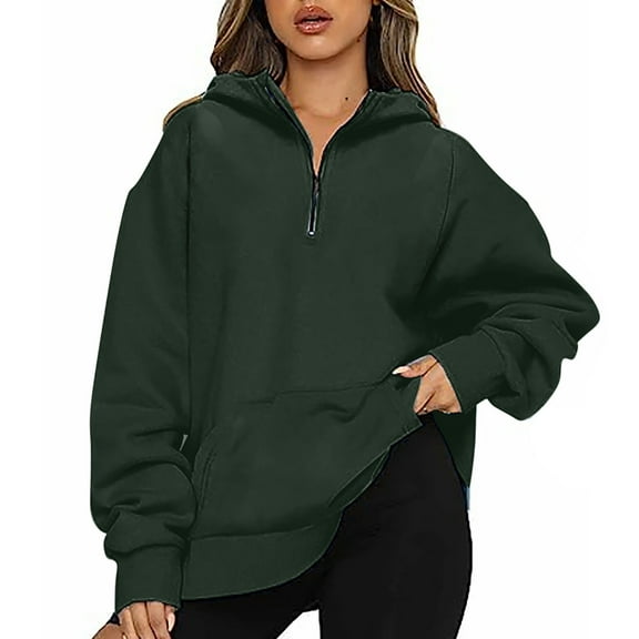 Lmnyox Women's Quarter Zipper Hoodies with Pocket Long Sleeve Casual Sweatshirts Fall Winter Oversized Pullover