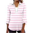 thumbnail image 1 of Lmnyox Women's Shirts Fashion 3/4 Length Sleeve V Neck Striped Tops Casual Dressy Button Collared Golf Shirts, 1 of 7