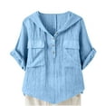 thumbnail image 1 of Lmnyox Women's Shirts with Hood Short Sleeve Loose Button Hoodies Summer Casual Plain Blouses with Pocket, 1 of 6