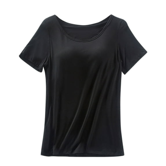 Lmnyox Women's Short Sleeve Basic Tee with Padded Solid Color Crew Neck T Shirt Comfy Loose Undershirts