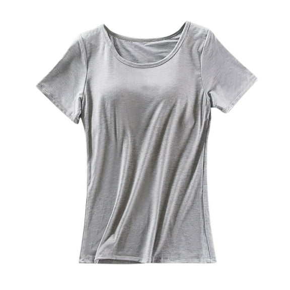 Lmnyox Women's Short Sleeve Basic Tee with Padded Solid Color Crew Neck T Shirt Comfy Loose Undershirts