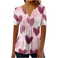 thumbnail image 1 of Lmnyox Women's Short Sleeve Shirt Heart Graphic V Neck Button Tunic Tops Valentine's Day Casual T Shirt Clothes, 1 of 5
