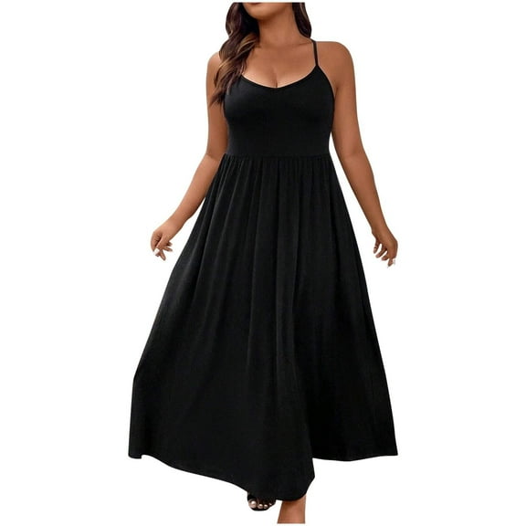 Lmnyox Women's Sleeveless Maxi Dress Summer Loose Spaghetti Strap Long Dress Casual Flowy Cocktail Dress