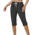 thumbnail image 1 of Lmnyox Women's Soft Capris Elastic High Waist Drawstring Capri Pants with Pocket Summer Casual Running Pants, 1 of 7