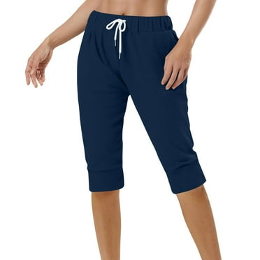 Lmnyox Women's Soft Capris Elastic High Waist Drawstring Capri Pants with Pocket Summer Casual Running Pants