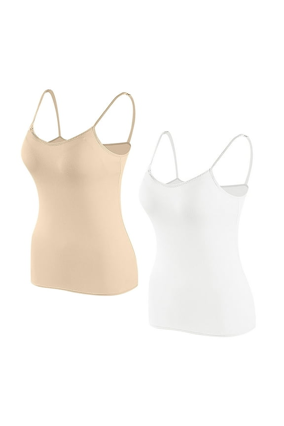 Women's Spaghetti Strap Camisole Soft Breathable Undershirt with Built in Bra Comfortable Tank Top 2 Pack