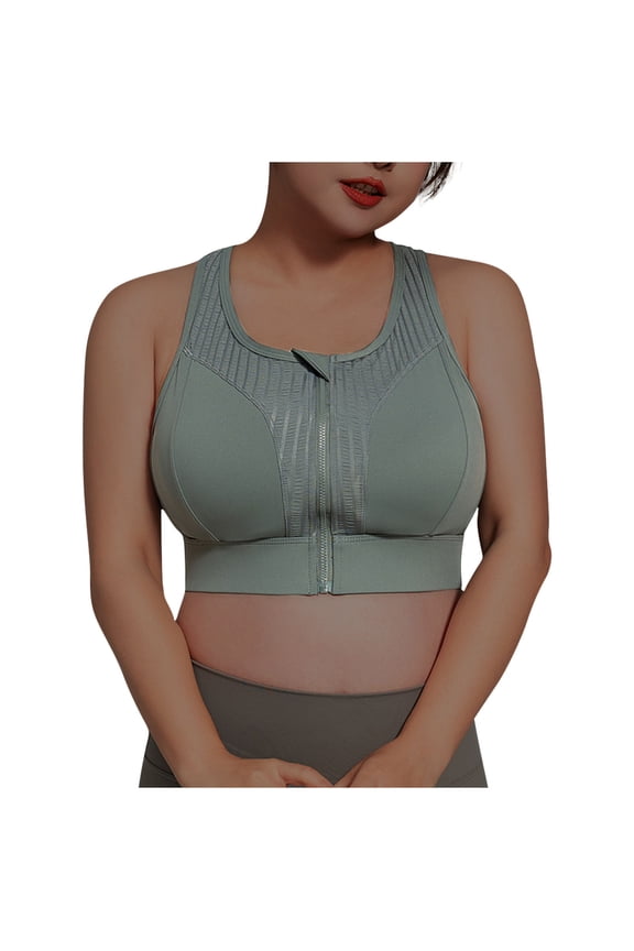 Women's Sport Bra Breathable Front Zipper High Impact Workout Bras Wireless Cami Bralettes Plus Size