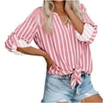 thumbnail image 1 of Lmnyox Women's Striped Long Sleeve Shirts Lightweight V Neck Button Down Blouse Summer Causal Tops, 1 of 7