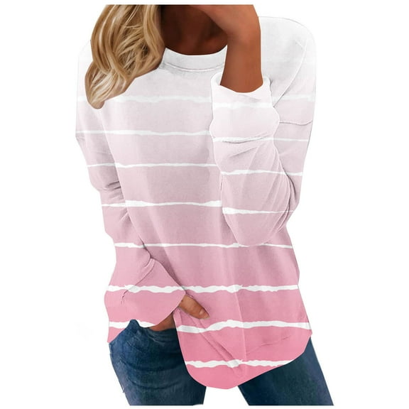 Lmnyox Women's Striped Sweatshirts Oversized Long Sleeve Crew Neck Casual Pullover Shirts Fall Fashion Tops