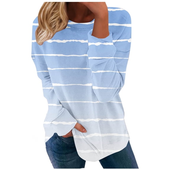 Lmnyox Women's Striped Sweatshirts Oversized Long Sleeve Crew Neck Casual Pullover Shirts Fall Fashion Tops