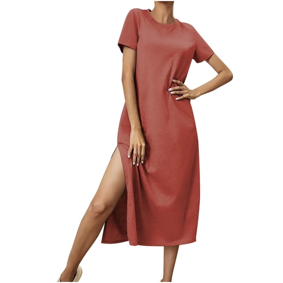 Lmnyox Women's Summer Casual Midi Dress Lightweight Short Sleeve Dress Loose Flowy Vacation Dress