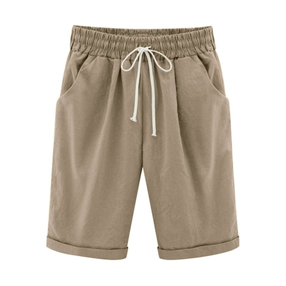 Lmnyox Women's Summer Casual Shorts High Waist Drawstring Short Pants with Pocket Knee Length Lounge Shorts