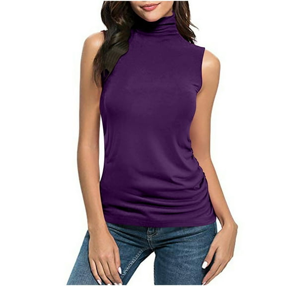 Lmnyox Women's Summer Fashion Tops Sleeveless Turtle Neck Dressy Casual Tank Shirts Basic Loose T Shirt 2025