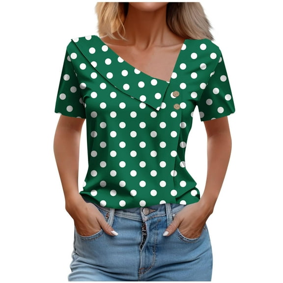Lmnyox Women's Summer Shirts V Neck Dressy Casual Short Sleeve Fashion Blouses Loose Print Trendy Tops