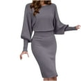 thumbnail image 1 of Lmnyox Women's Sweater Midi Dress Casual Lantern Long Sleeve Crew Neck Knit Dress Comfy Solid Color Pullover Dress, 1 of 3