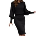 thumbnail image 1 of Lmnyox Women's Sweater Midi Dress Casual Lantern Long Sleeve Crew Neck Knit Dress Comfy Solid Color Pullover Dress, 1 of 3