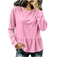 thumbnail image 1 of Lmnyox Women's Sweatshirts Crew Neck Solid Color Peplum Long Sleeve Pullover Fall Fashion Sweatshirts, 1 of 6