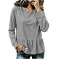 thumbnail image 1 of Lmnyox Women's Sweatshirts Crew Neck Solid Color Peplum Long Sleeve Pullover Fall Fashion Sweatshirts, 1 of 6