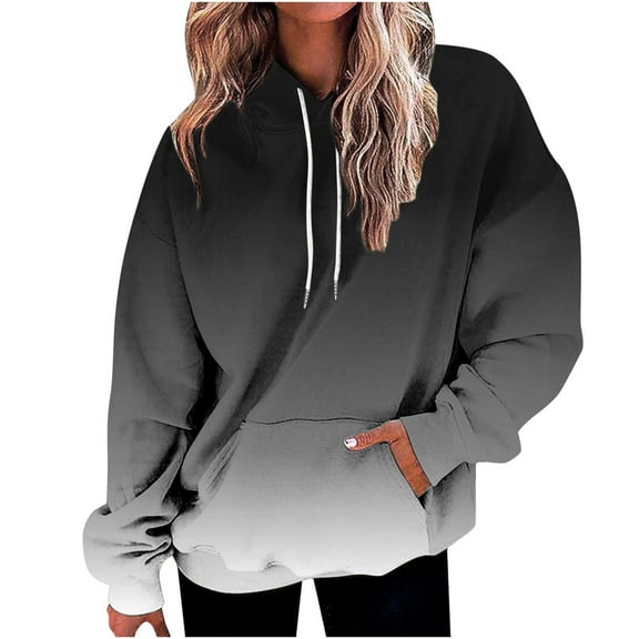 Lmnyox Women's Sweatshirts Long Sleeve Print Hoodies with Pocket Fall Casual Oversized Drawstring Pullover Fashion Clothes