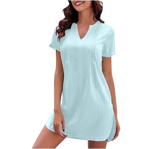 Lmnyox Women's T-shirt Dress Short Sleeve V Neck Mini Dress Summer Casual Vacation Short Sundress