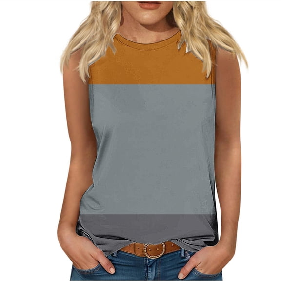 Lmnyox Women's Tank Tops 2025 Summer Basic Tank Shirts Crew Neck Sleeveless Loose Tops Casual Trendy Tee Tops