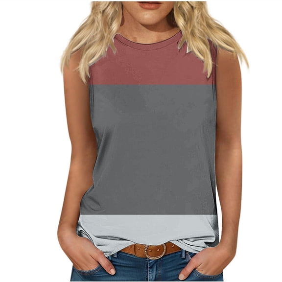 Lmnyox Women's Tank Tops 2025 Summer Basic Tank Shirts Crew Neck Sleeveless Loose Tops Casual Trendy Tee Tops