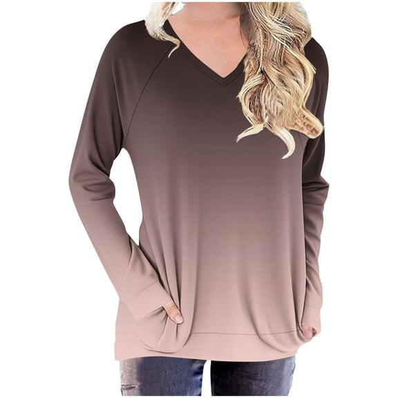 Lmnyox Women's V Neck Casual T Shirt Loose Fashion Print Pullover Tee Trendy Basic Long Sleeve Shirts Tops