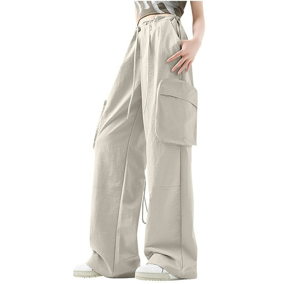 Lmnyox Women's Wide Leg Cargo Pants Fall Casual Wide Leg Trousers Baggy Fashion Drawstring Lounge Pants with Pocket