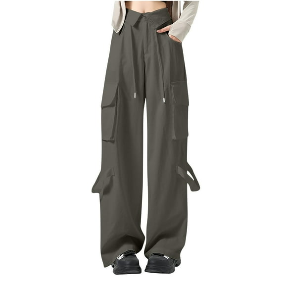 Lmnyox Women's Wide Leg Cargo Pants Fall Casual Wide Leg Trousers Baggy Fashion Drawstring Lounge Pants with Pocket
