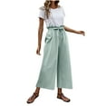 thumbnail image 1 of Lmnyox Women's Wide Leg Cotton Linen Pants Elastic High Waist Lounge Pants with Pocket Summer Casual Trousers, 1 of 7