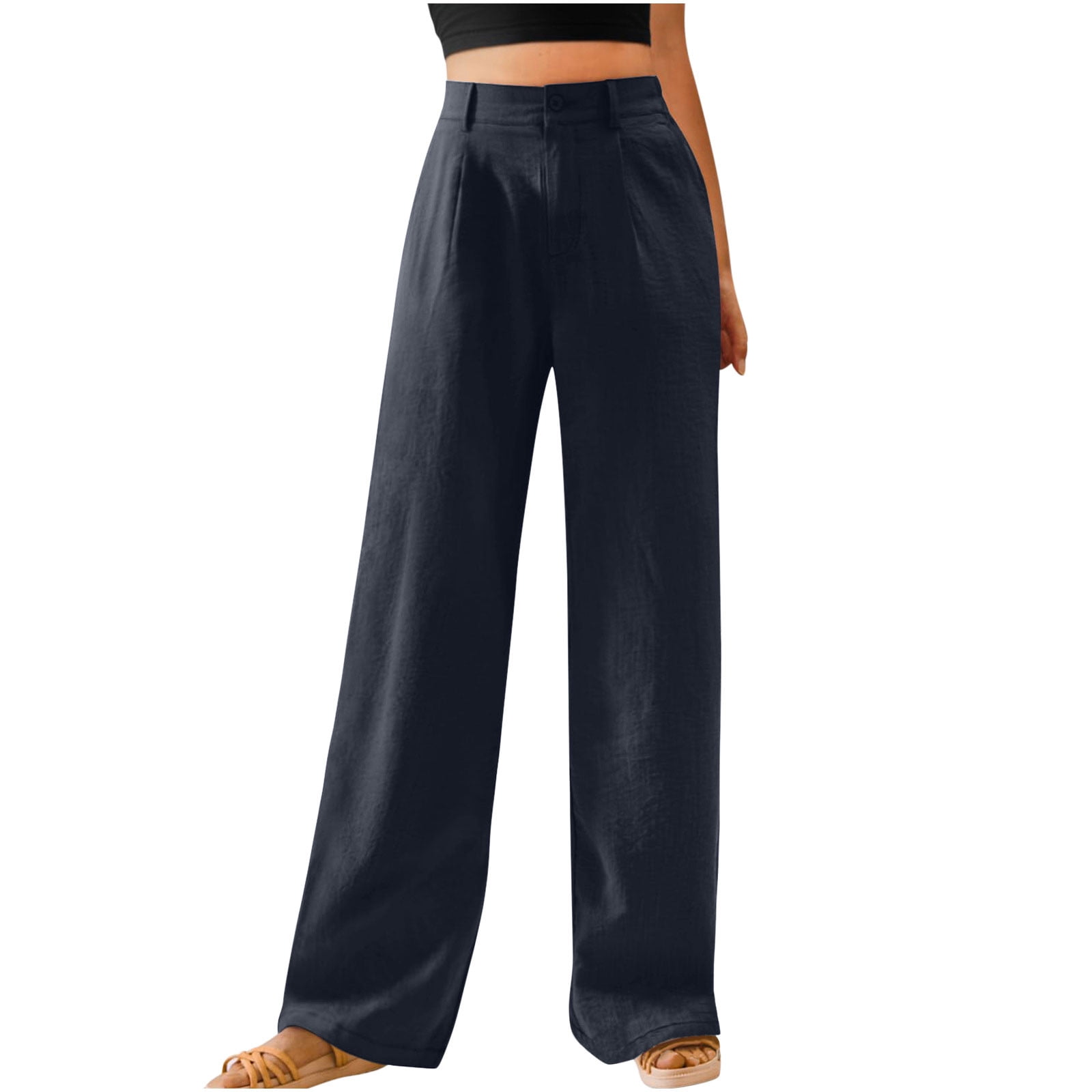 Lmnyox Women's Wide Leg Dressy Pants High Waist Business Work Trousers ...