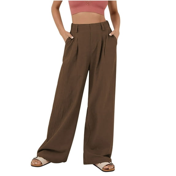 Lmnyox Women's Wide Leg Lounge Pants Casual Elastic High Waist Trousers with Pocket Business Palazzo Pants