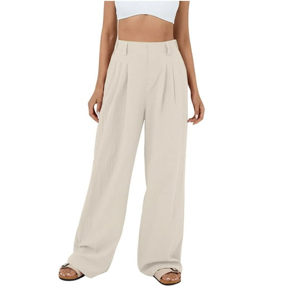 Lmnyox Women's Wide Leg Lounge Pants Casual Elastic High Waist Trousers with Pocket Business Palazzo Pants