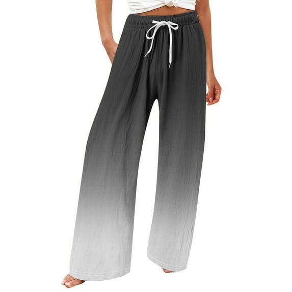 Lmnyox Women's Wide Leg Pants Fashion Casual Drawstring Trousers Flowy Vacation Beach Palazzo Pants with Pocket