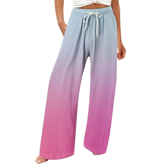 Lmnyox Women's Wide Leg Pants Fashion Casual Drawstring Trousers Flowy Vacation Beach Palazzo Pants with Pocket