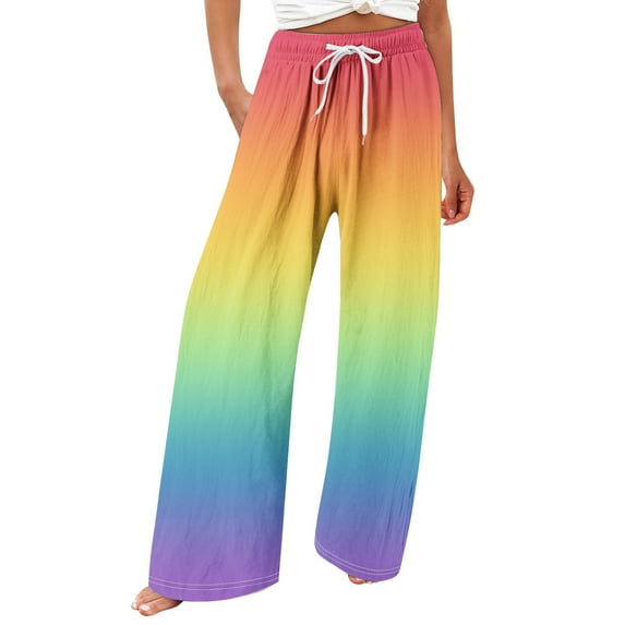 Lmnyox Women's Wide Leg Pants Fashion Casual Drawstring Trousers Flowy Vacation Beach Palazzo Pants with Pocket