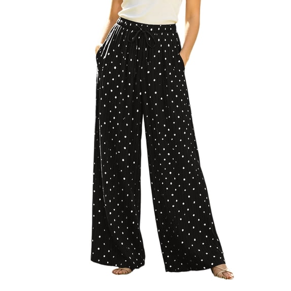 Lmnyox Women's Wide Leg Pants Trendy Elastic Waist Drawstring Trousers Casual Fashion Pants for Summer Vacation
