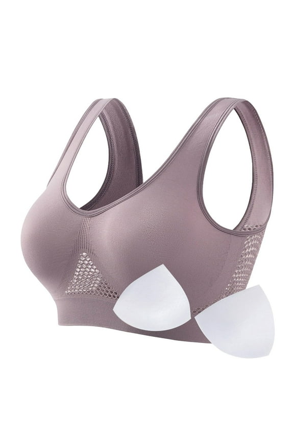 Women's Wireless Bras Full Coverage Seamless Yoga Sport Bralettes Breathable High Impact Bra with Removable Padded