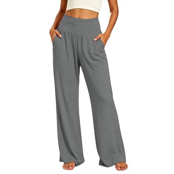 Lmnyox Women's Yoga Pants Casual Wide Leg High Waist Trousers Casual Flowy Loose Lounge Pants with Pockets