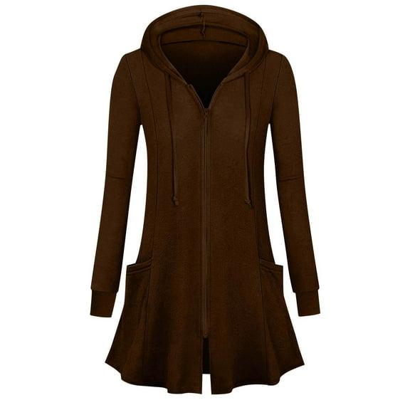 Lmnyox Women's Zip Up Long Jacket Solid Long Sleeve Hooded Cardigan Fashion Casual Coat Outerwear with Pocket
