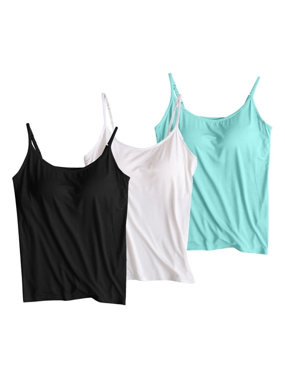 Women's tank tops with Padded Wireless Sport Cami Tops Adjustable Spaghetti Strap Workout Yoga Tops 3 Pack