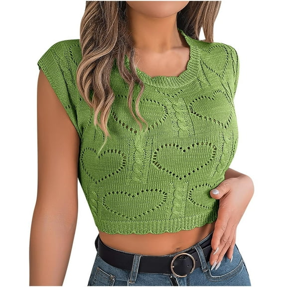 Lmnyox Womens Knit Tank Tops Crochet Hollow Out Crop Tops Cap Sleeve Crew Neck Summer Fashion Tee 2025 Trendy