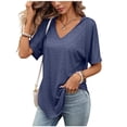 thumbnail image 1 of Lmnyox Womens Summer Hooded Shirt Fashion Solid Short Sleeve V Neck Blouses Casual Trendy Hoodies Tops for Women, 1 of 7