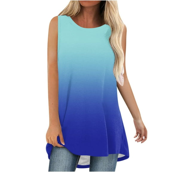 Lmnyox Womens Tank Tops Flowy Crew Neck Sleeveless Shirts Summer Casual Fashion Solid Color Tunic Blouses