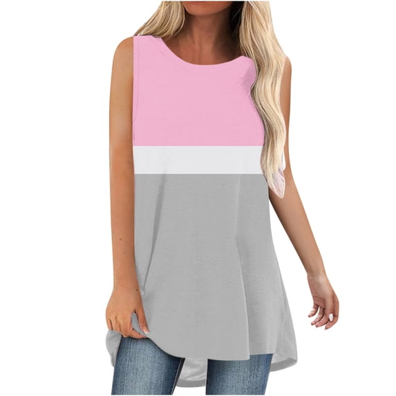 Lmnyox Womens Tank Tops Flowy Crew Neck Sleeveless Shirts Summer Casual Fashion Solid Color Tunic Blouses