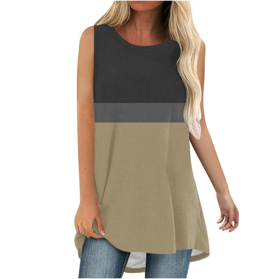 Lmnyox Womens Tank Tops Flowy Crew Neck Sleeveless Shirts Summer Casual Fashion Solid Color Tunic Blouses