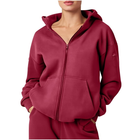 Lmnyox Zip Up Athletic Hoodies for Women Solid Casual Long Sleeve Hooded Sport Sweatshirt Jacket with Multipocket