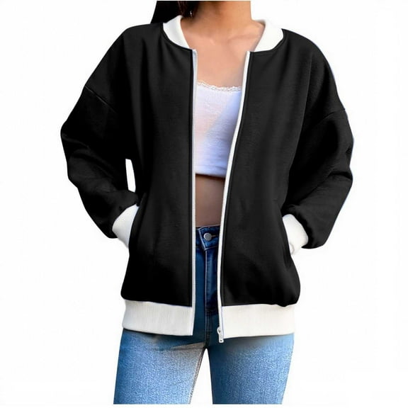 Lmnyox Zip Up Jacket Women's Lightweight Fashion Solid Jacket with Pocket Fall Winter Trendy Outfits Outerwear
