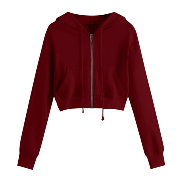 Lmnyox Zipper Up Hoodies for Women Fashion Crop Sweatshirts Casual Drawstring Sweaters Fall Winter Clothes