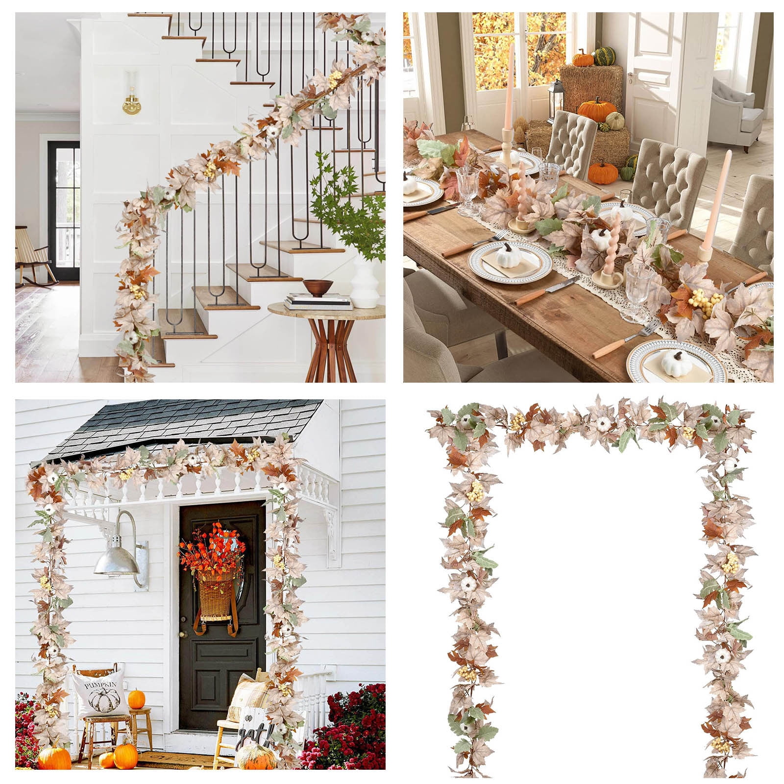Lmtime Clearance Fall Maple Leaf Wreath With Pumpkins Artificial Fall Leaf Wreath With White